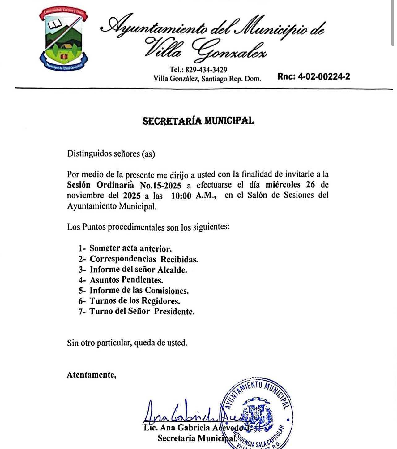 Sesión Ordinaria No.15-2025