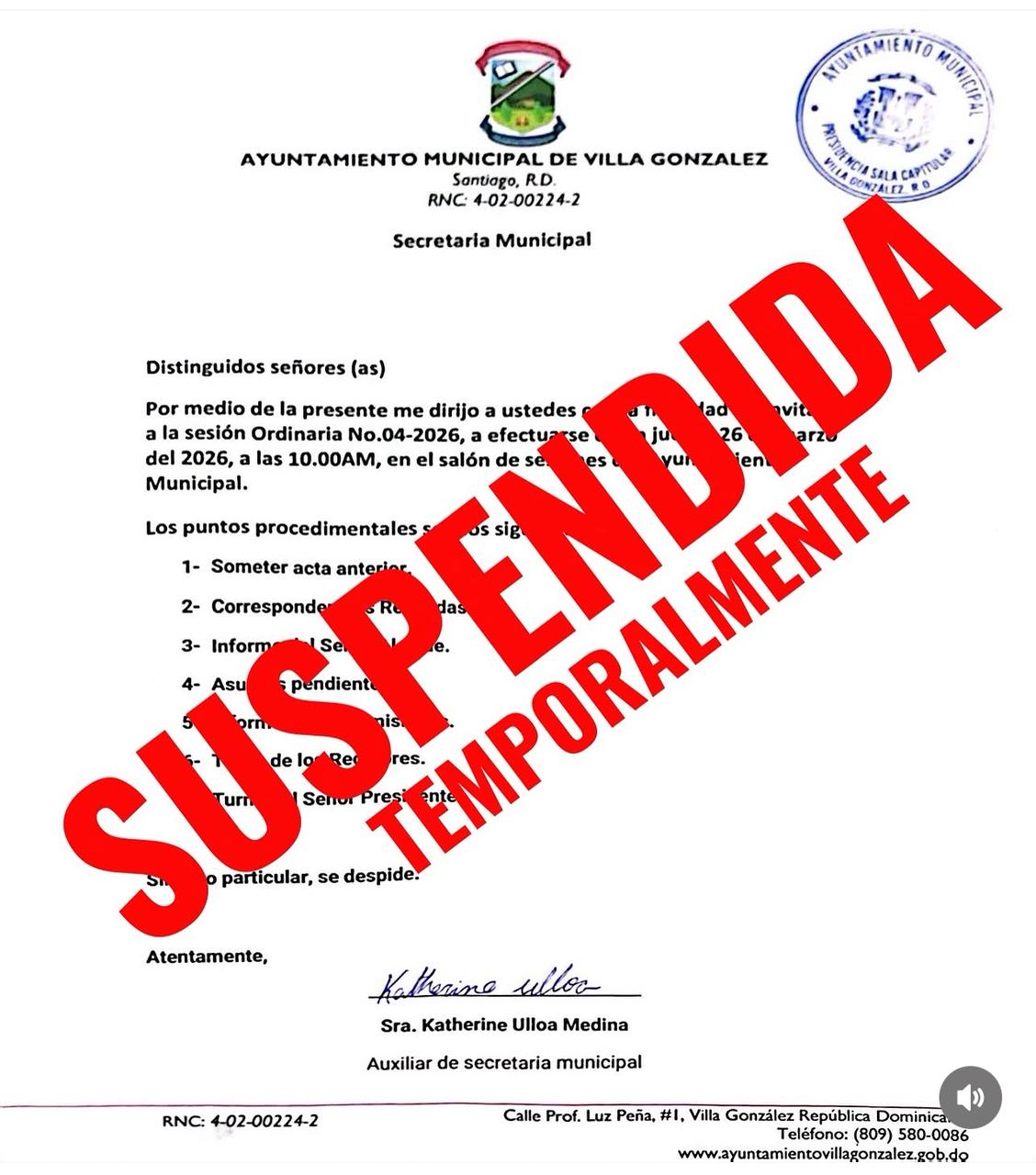 Suspension Sesión Ordinaria No.04-2026