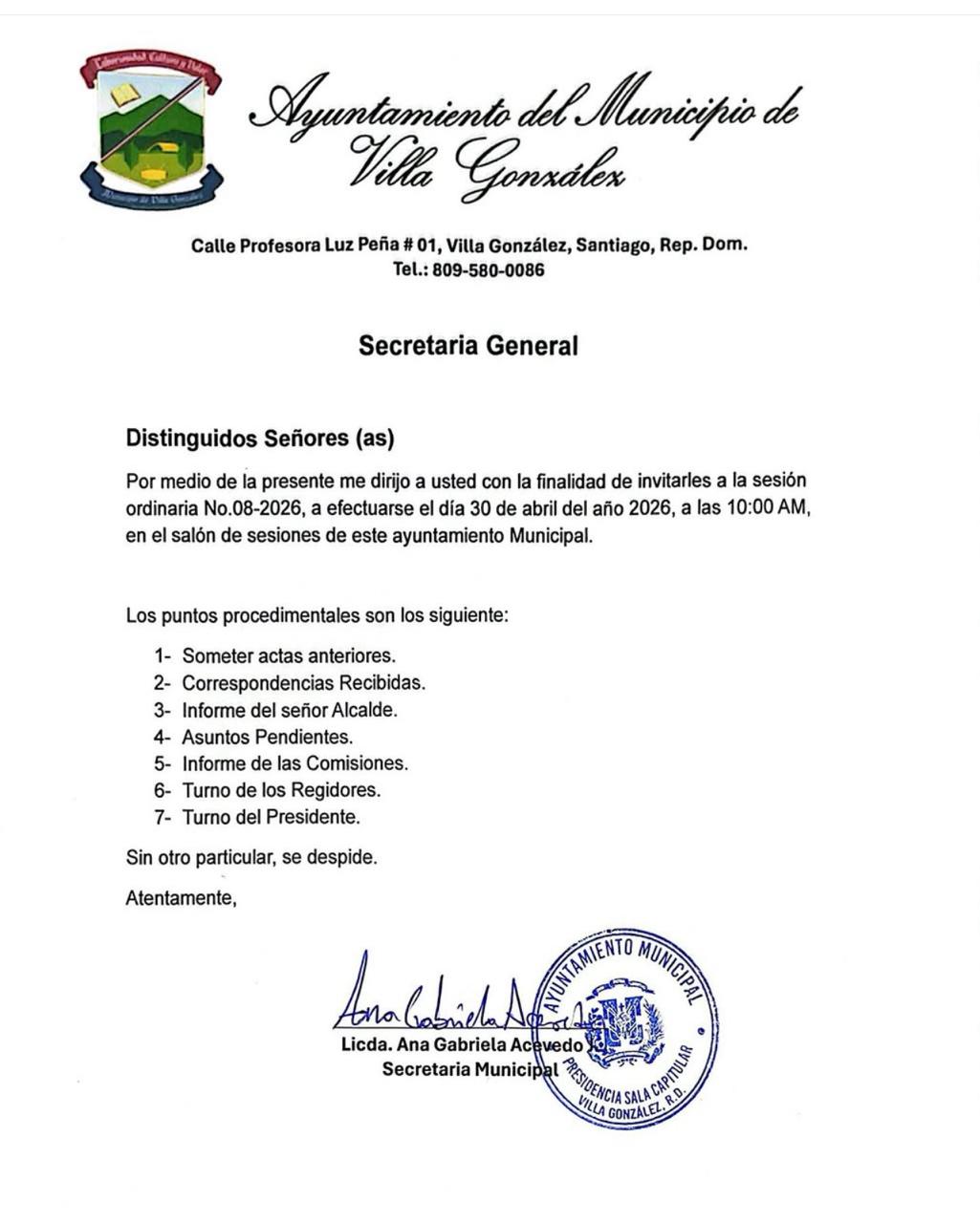 Sesión ordinaria No.08-2026