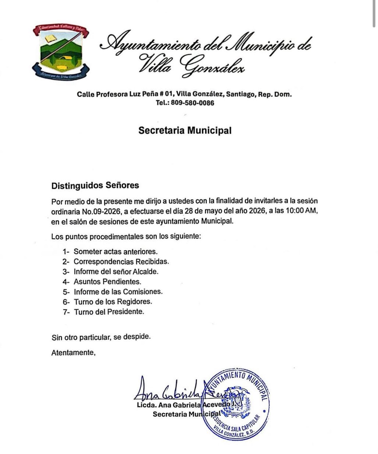 Sesión ordinaria No.09-2026